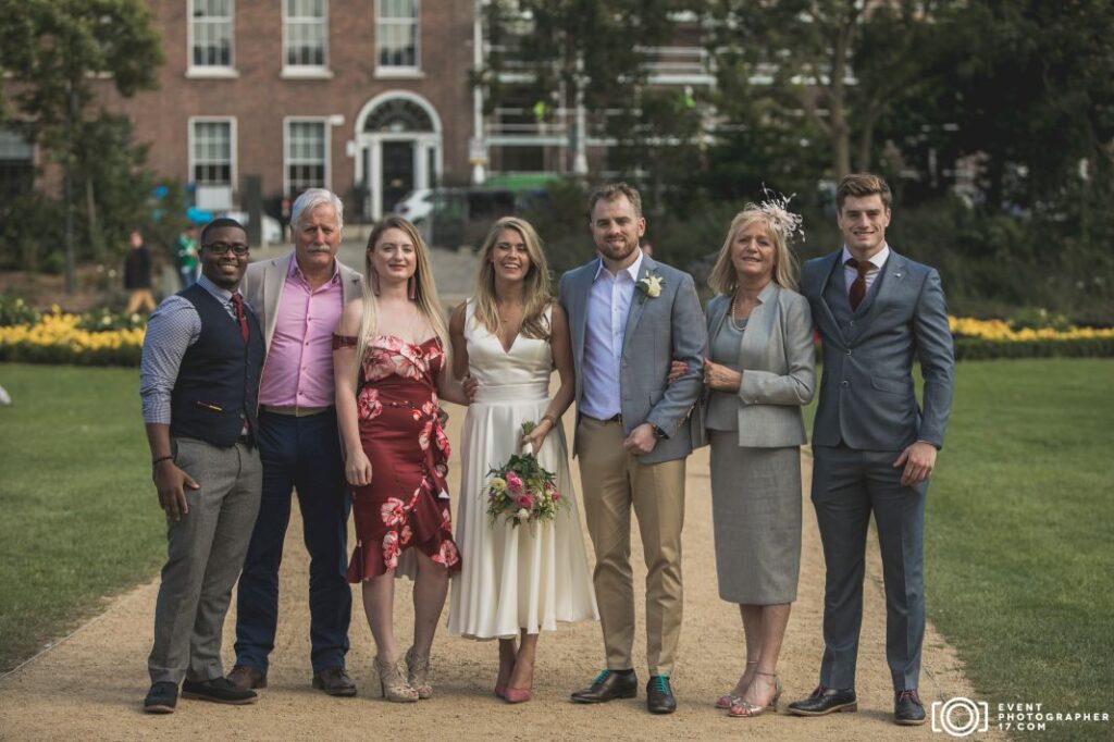 Family portraits after civil ceremony in St. Stephen’s Green