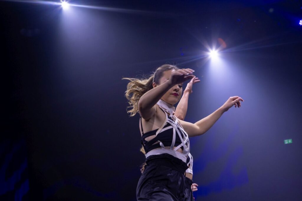 Dancers At The Stage In Convention Centre During The Corporate Gala Awards In Dublin Ccd, Photographer Took Photo At The Angle Irish Dancaers Jumping - E17